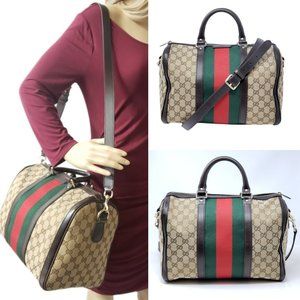 Gucci Canvas Vintage Boston Medium Satchel Bag